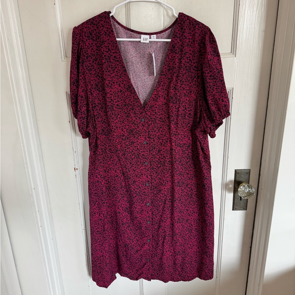 NWT Gap purple floral button front v-neck dress size xxl